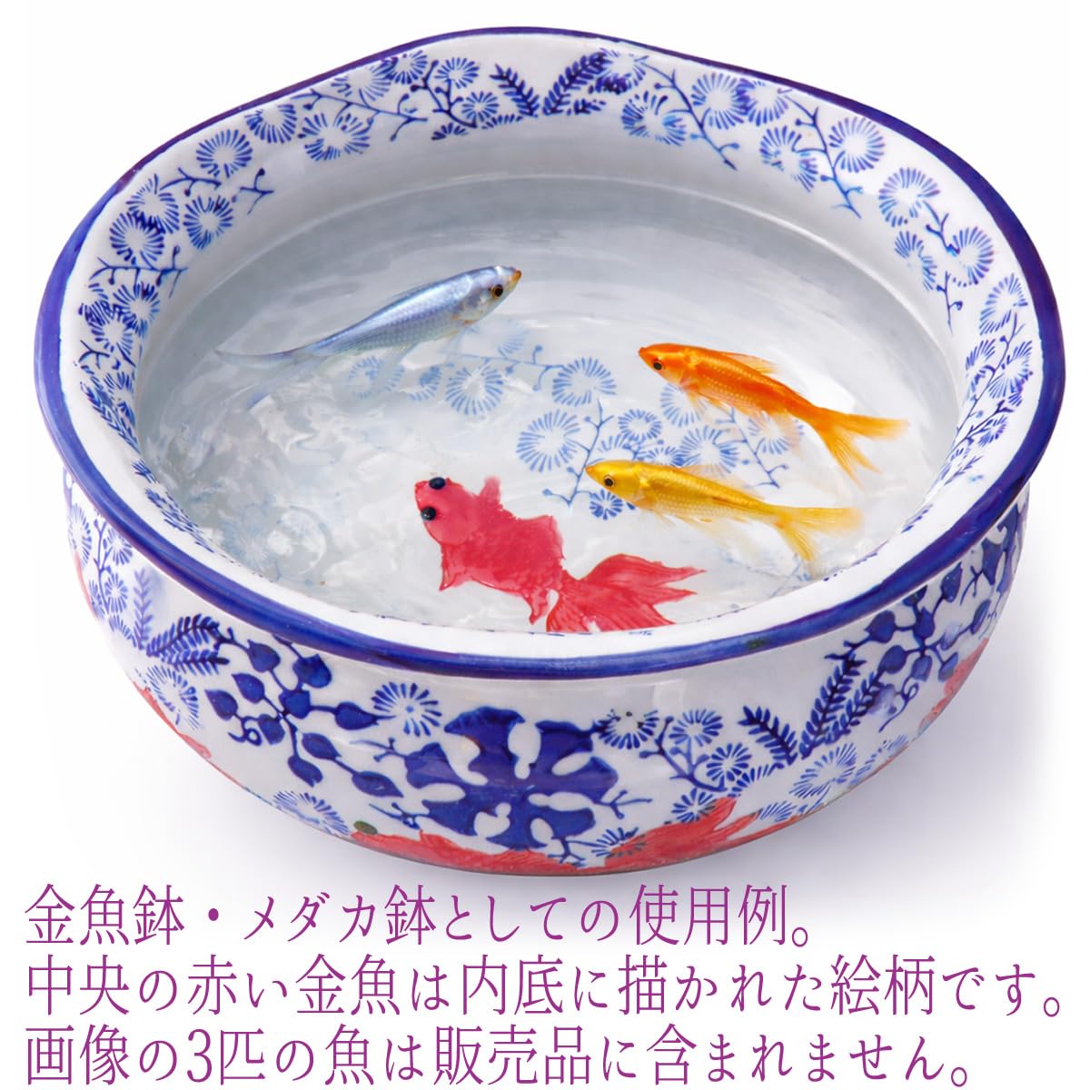 Amazon.co.jp: 金魚鉢 陶器 おしゃれ[染付 赤絵 金魚柄 アジアン