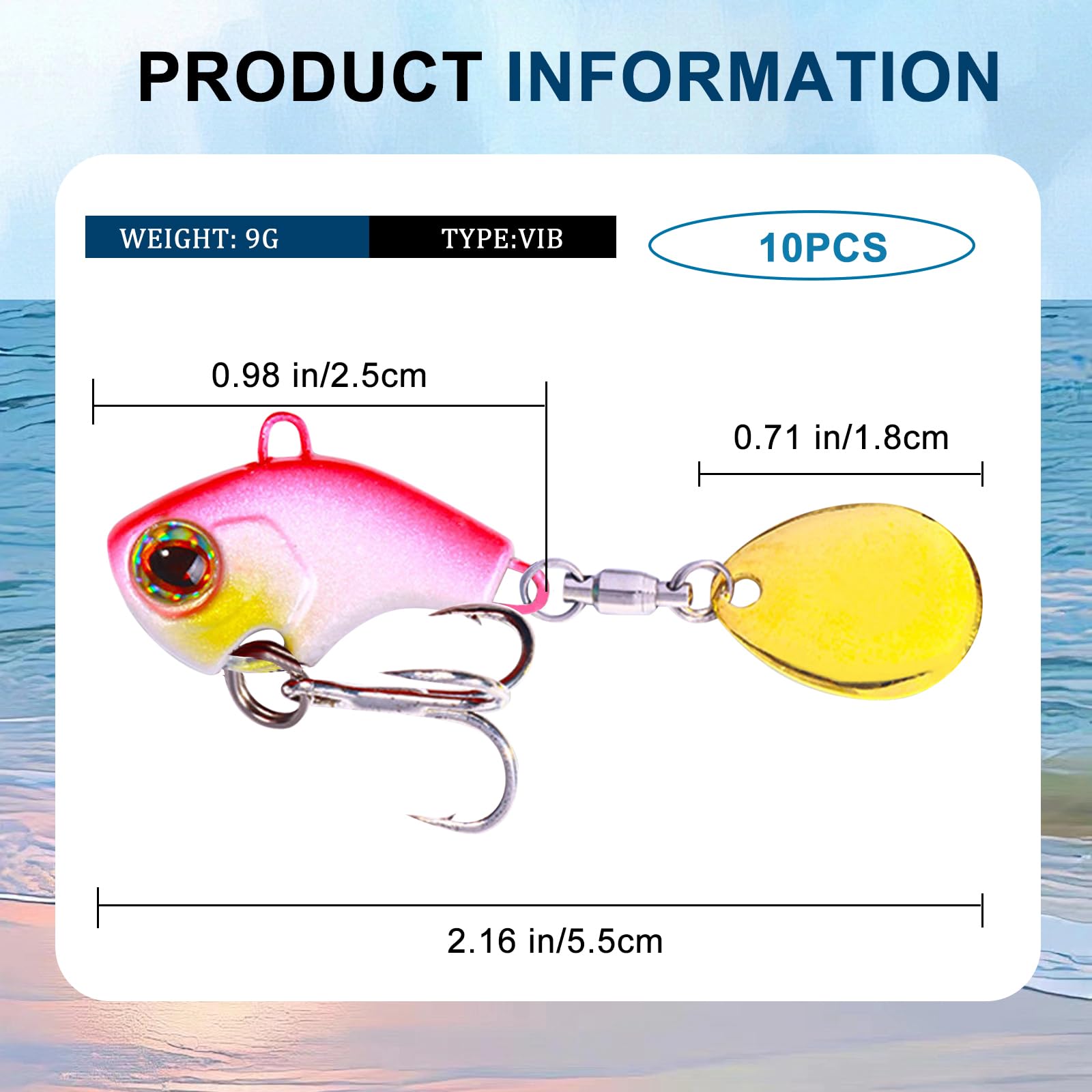 Lot 10 Leurres Pêche Jig Spinner – Artificiels, Hameçons Trempés, Boîte – Perche, Brochet, Sandre, Carpe