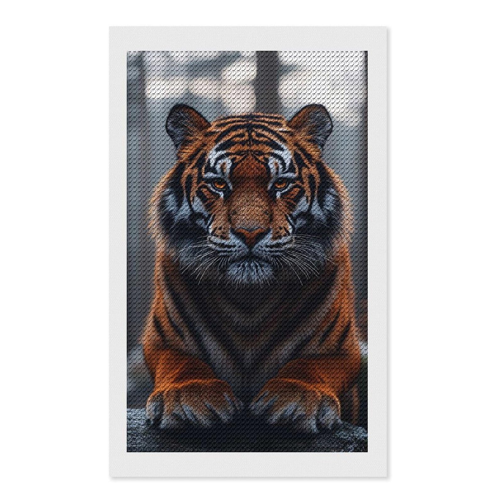 Junmoney Majestic Tiger Portrait in Forest Setting Diamond Painting Canvas Set 12"x20", for Adults, Bedroom Decor, Good for Quiet Evenings, Festive Craft Gift