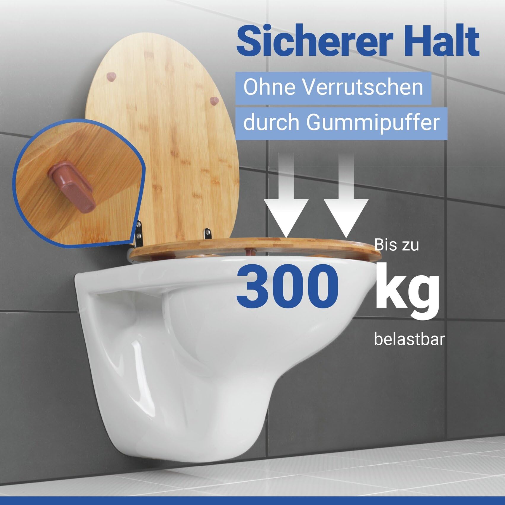 WENKO Toilettendeckel mit Absenkautomatik, hohe Belastbarkeit bis 300 kg, ovaler WC Sitz, Klodeckel aus Bambus, FSC-Zertifiziert, lackiert und feuchtigkeitsresistent, Mod. Bambusa, braun