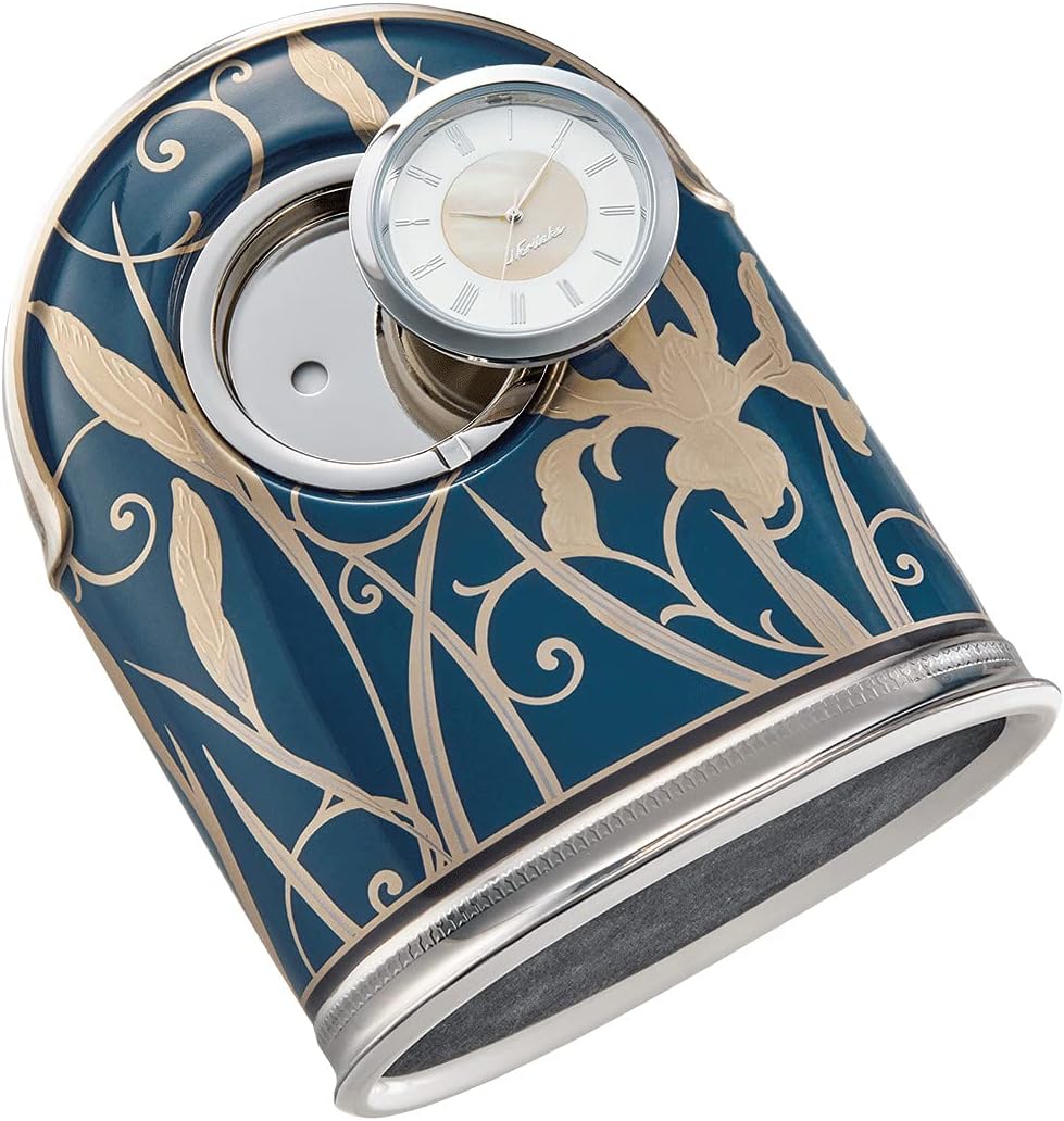 Noritake Y93583/H-979L Table Clock, Height: Approx. 5.5 inches (14 cm), Width: Approx. 4.3 inches (11 cm), Depth: 2.2 inches (5.5 cm), 1 Iris, Navy, Bone China