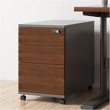 File Cabinet with Lockable Drawer & Door, Under Desk Rolling Filing Cabinet with Wheels, Storage Cabinet for Home Office, Locking File Cabinet for A4/Letter/LegalBrown