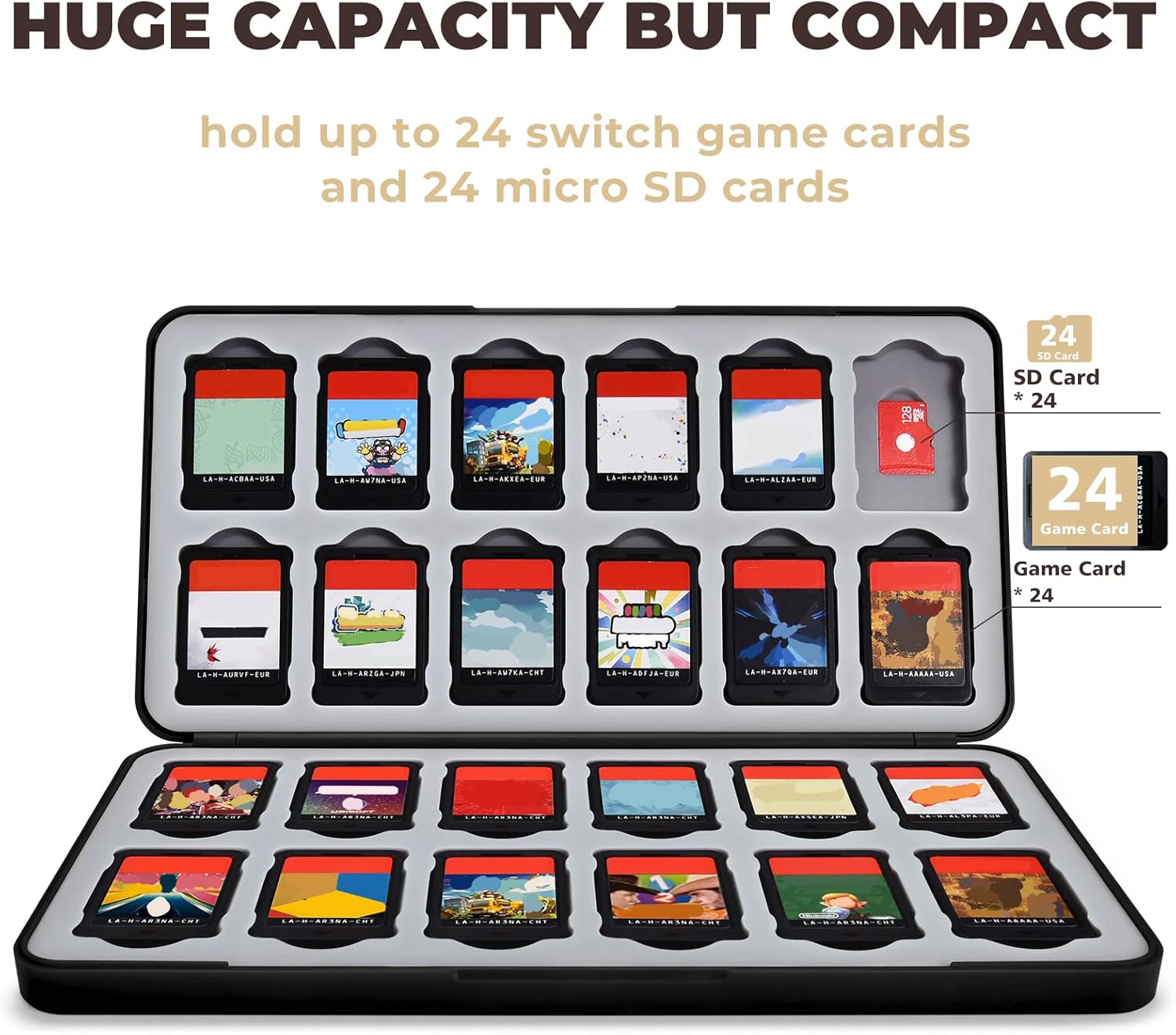 FUNLAB Switch Game Case Compatible with Nintendo Switch 2 Games & Micro SD Cards, Switch Game Holder Cartridge Case with 24 Game Card Storage - Brown Black - Image 2