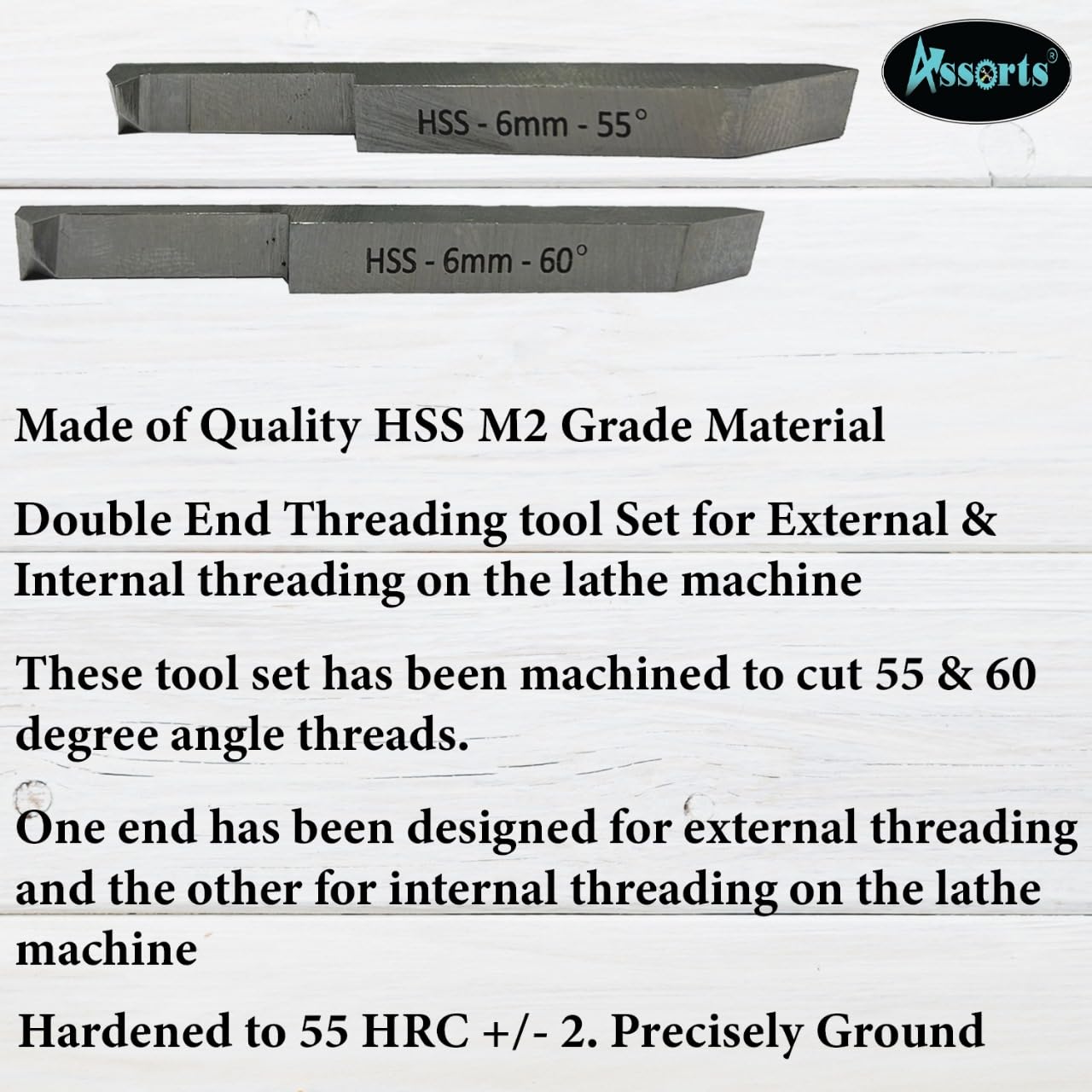 Set Utensili HSS M2 Per Filettatura Esterna E Interna, Doppia Estremità, 8x8 Mm, 55 E 60 Gradi