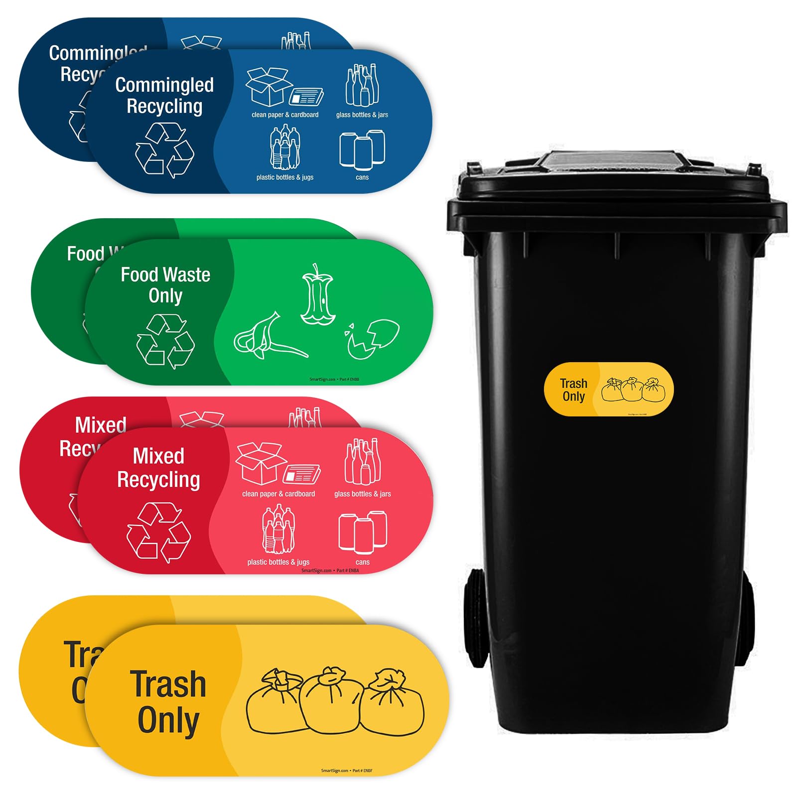 Cosysparks Recycling Wheelie Bin Stickers, 8 Pcs Self Adhesive Bin Stickers for Wheelie Bins Waterproof Mixed Recycling Bin Labels for Wheelie Bins 22.5 × 9.5 CM
