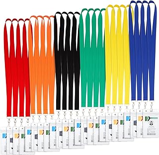 Juvale Lanyards for ID Badges - 6 Assorted Colors, 36 Inches, 24 Count - Polyester with Clear Badge Holder & Secure Clasp for School Supplies, Name Tags & Hall Passes