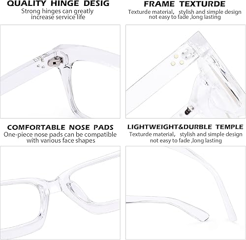 Miniatura 6 de HYCREDI Gafas cuadradas clásicas sin receta para mujeres y hombres lentes de marco cuadrado grueso transparentes