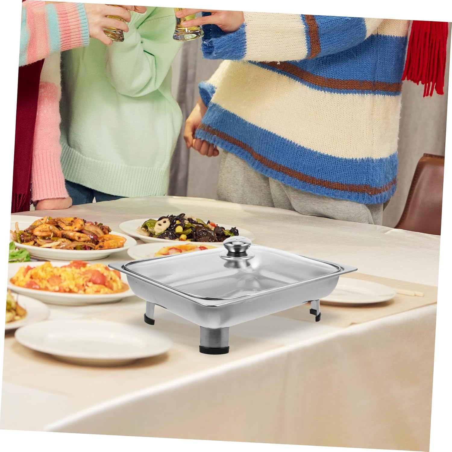 Stainless Steel Buffet Chafing Dish with Glass Lid Detachable Leg Stand for Spacious Capacity for Parties and Events Food Serving Container