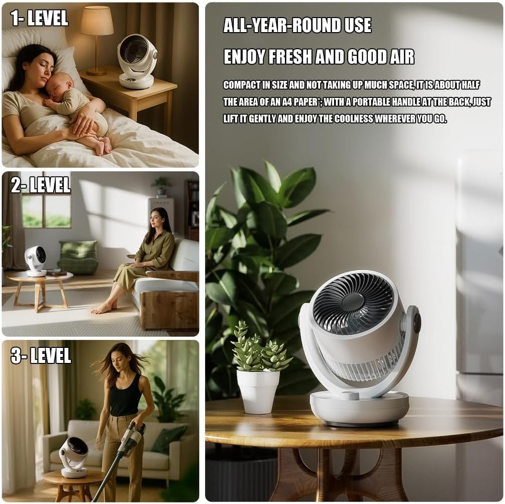 Fashion Small Office Fan with 360 Degree Airflows Adjustment Quiet Motor