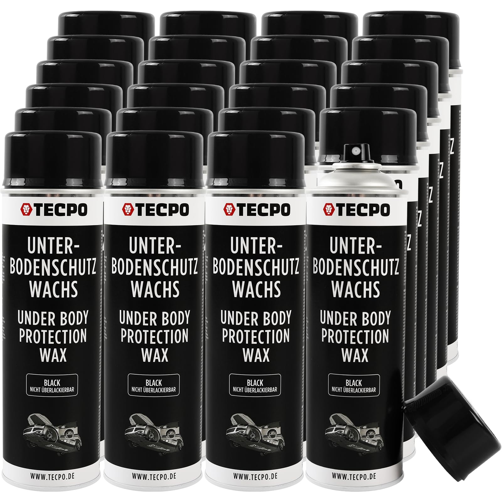 TECPO Spray protector para debajo del suelo, 24 x 500 ml, cera protectora para carrocería, protección contra impactos de piedras, cera protectora, protección contra la corrosión de la cera