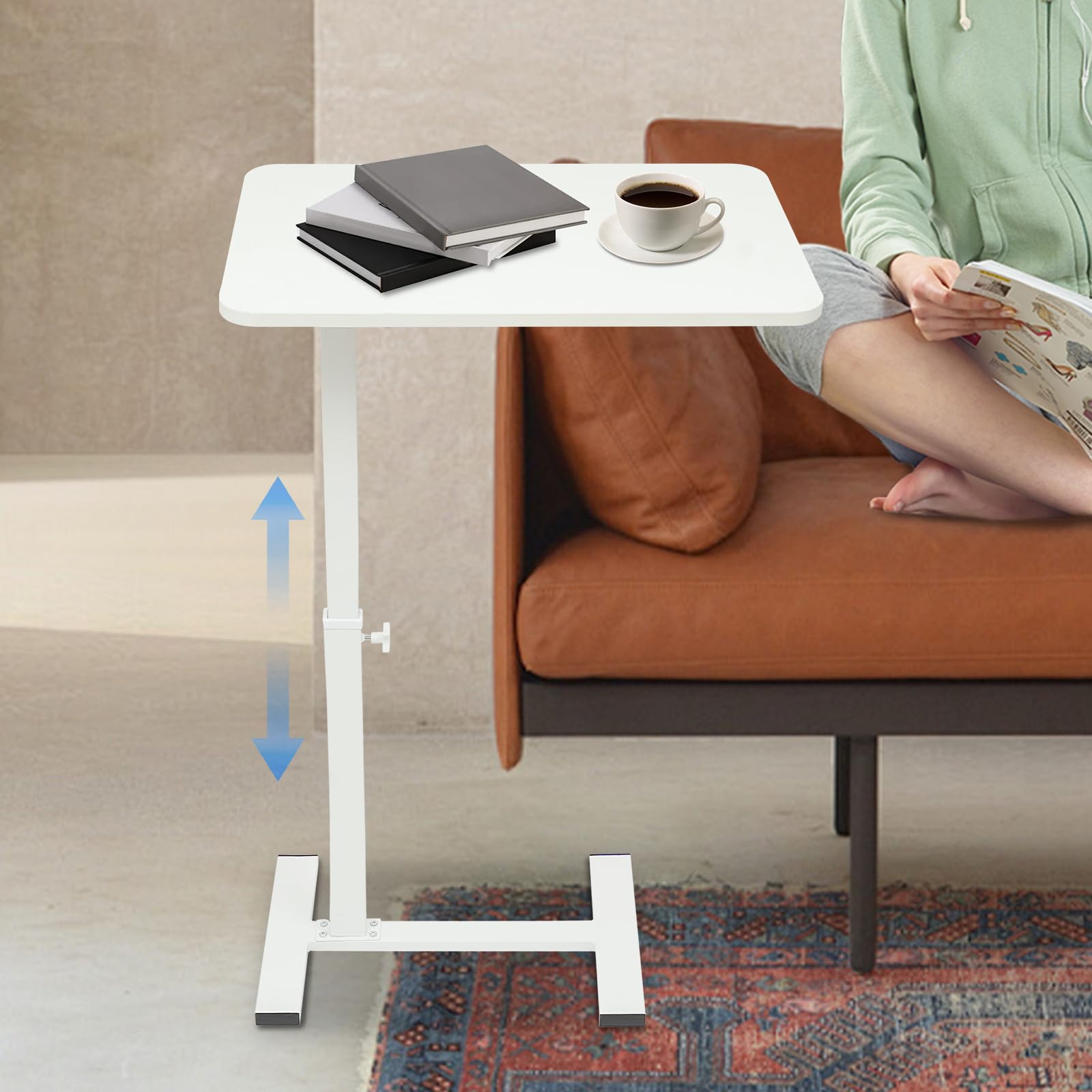 Mesa portatil ajustable en altura, mesa para ordenador portátil con ruedas, mesita de noche blanca con ruedas como práctica mesa para dormir para trabajar y estudiar en la cama
