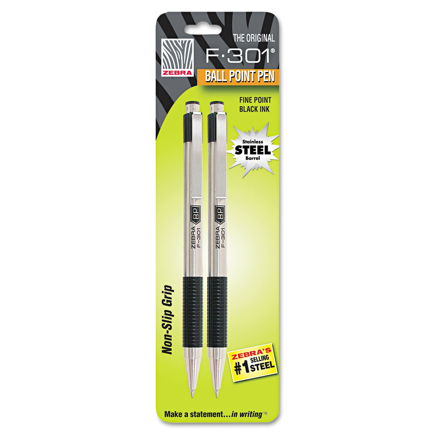F 301 Stainless Steel Ballpoint Pen 1.6mm 2 Per Pkg Black