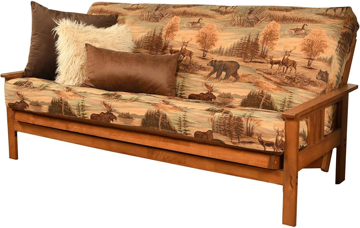 Maykoosh Full Size Futon Frame Set - Hardwood Convertible Sofa Bed - Barbados Finish - 79" x 37" x 33"