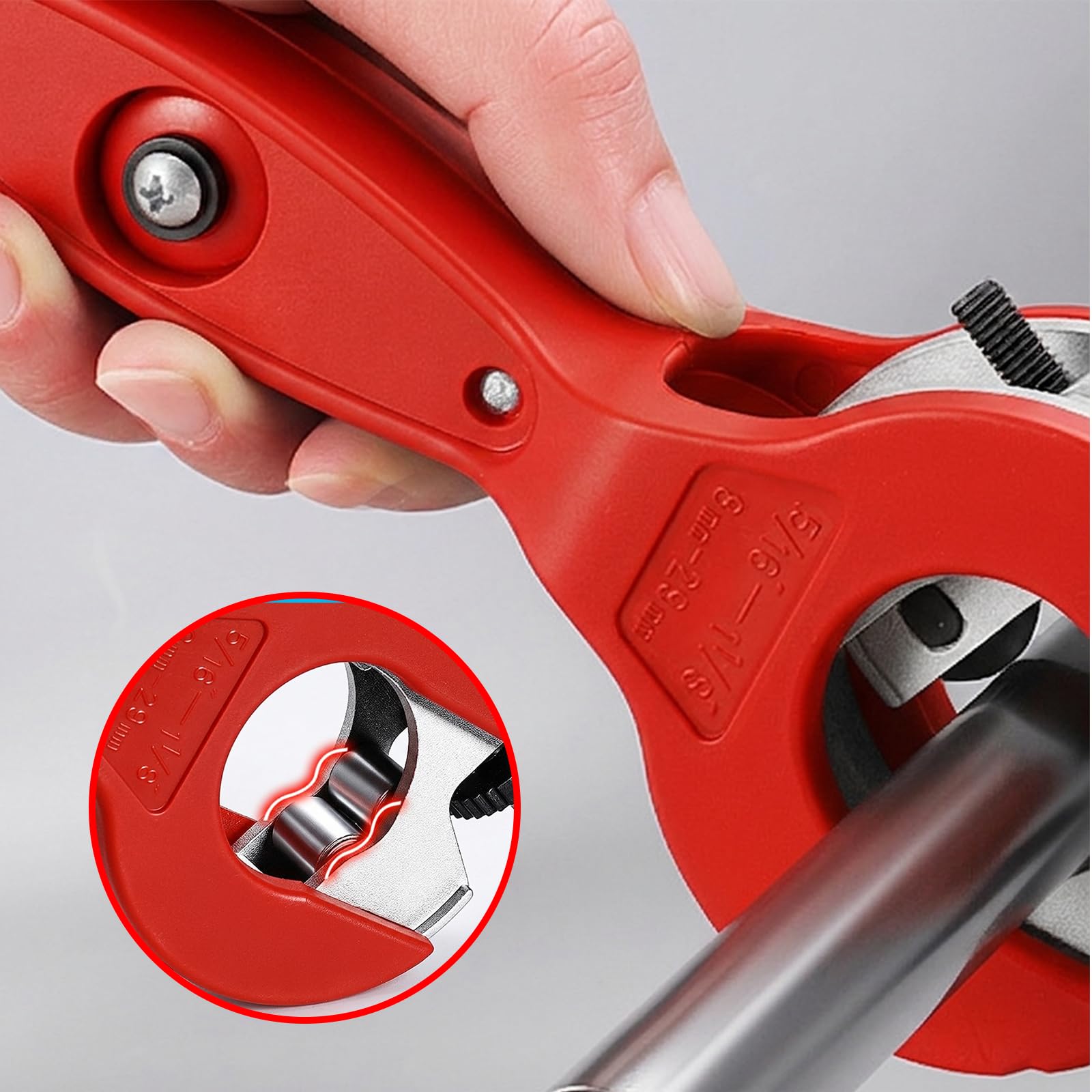 Coupe-Tube à Cliquet, 8-29 mm, Coupe Tube Cuivre, Acier Inoxydable, Aluminium, PVC, Fonctionnement à une Main, Accès Espaces Restreints, Rouge