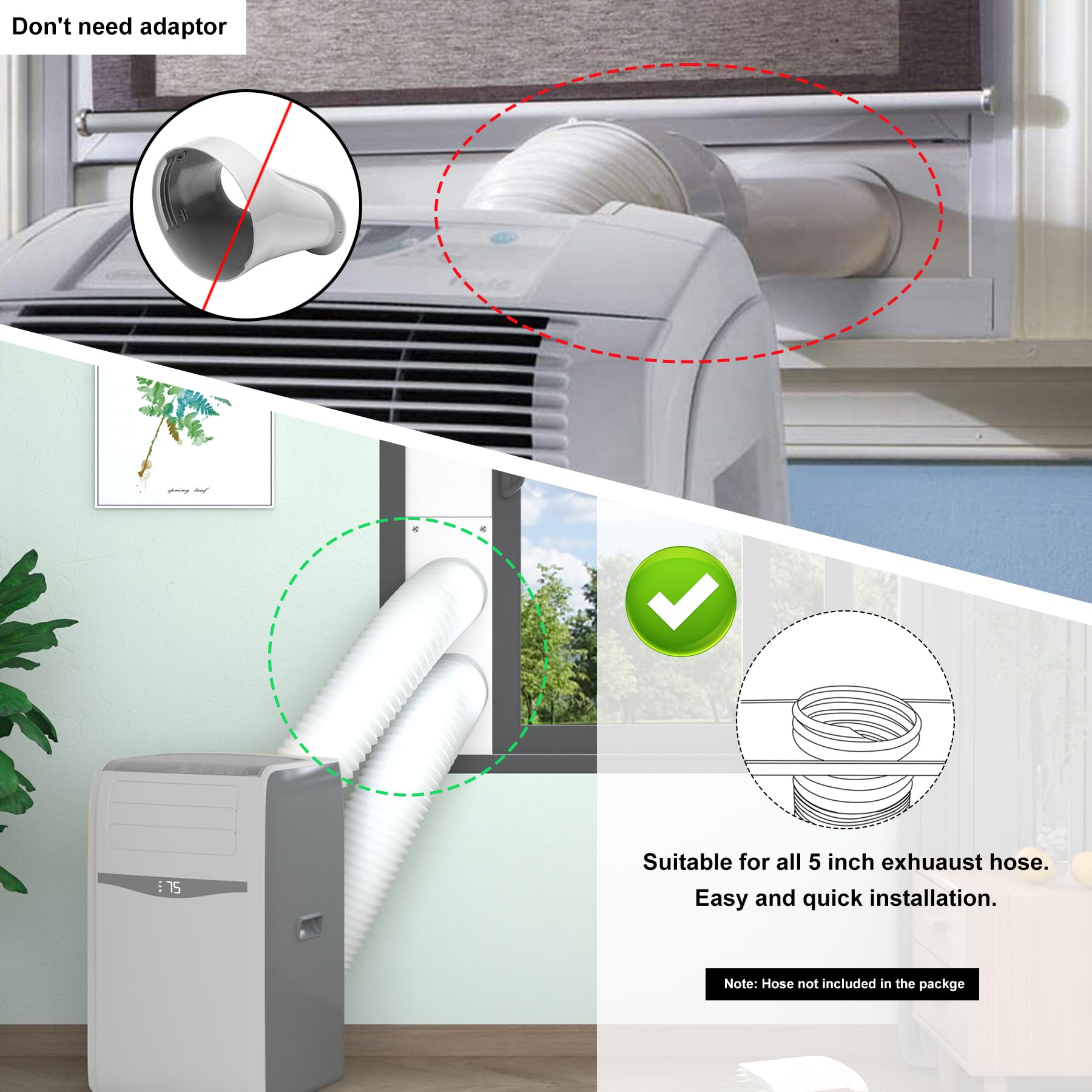 BJADE'S Kit de sellado de ventana de aire acondicionado portátil de doble manguera para manguera de escape de CA portátil de 5 pulgadas con cinta de sellado aislante, kit de ventilación portátil
