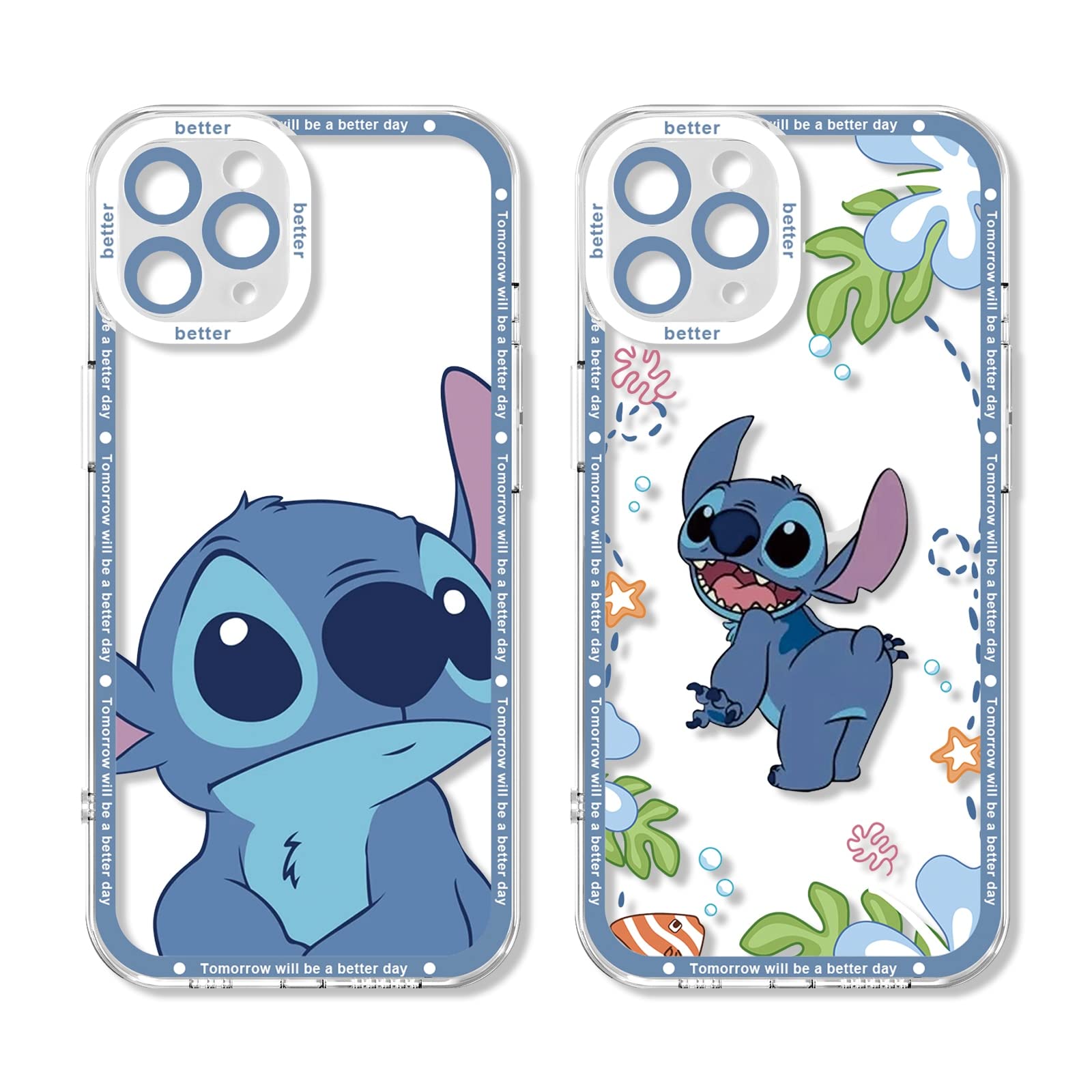 Omyzo [2 pieces] Case Compatible with iPhone 11 Pro MAX 6,5",Cute Anime Stitch Cartoon Character Design Pattern for Kids Women Boys Girls Soft TPU Silicone Shockproof Clear Protective Phone Cover