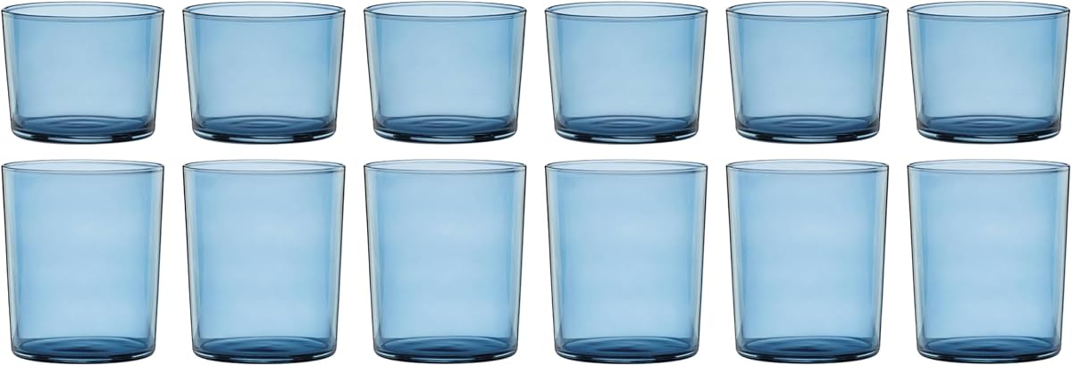 Oneida Stackables Blue Drinking Glasses, Set of 12 | glass, dishwasher safe | 6 short 8.5oz and 6 tall 14oz glasses | vibrant blue stackable design | 2.5 inch
