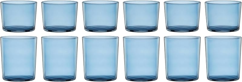 Oneida Stackables Blue Drinking Glasses, Set of 12 | glass, dishwasher safe | 6 short 8.5oz and 6 tall 14oz glasses | vibrant blue stackable design | 2.5 inch