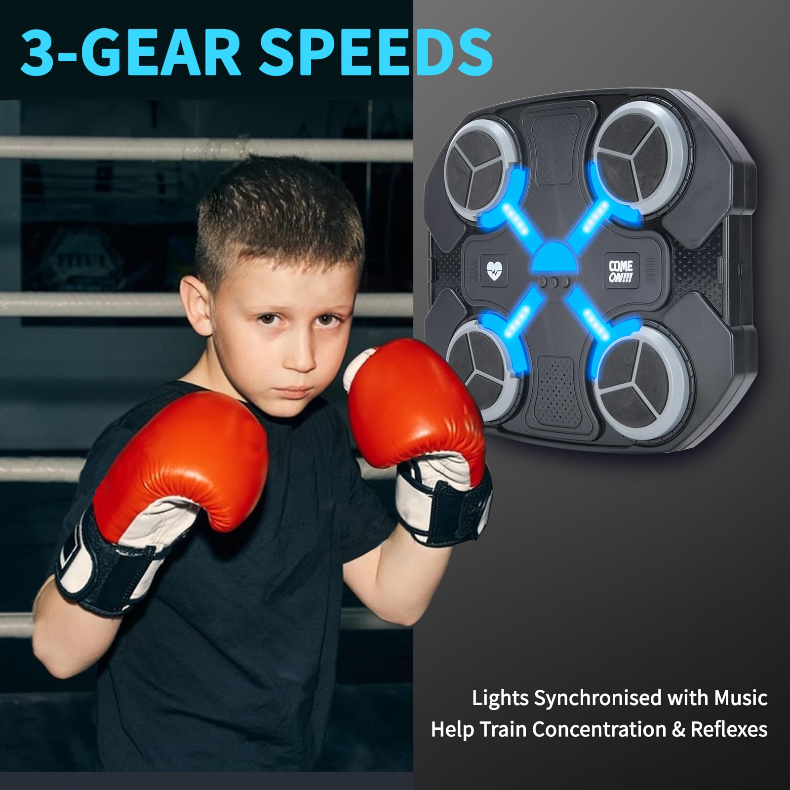 Music Boxing Machine mit Boxhandschuhen für Kinder, Boxmaschine mit Musik, Musikalische Boxmaschine zur Wandmontage mit Bluetooth & LED-Licht, USB-Aufladung