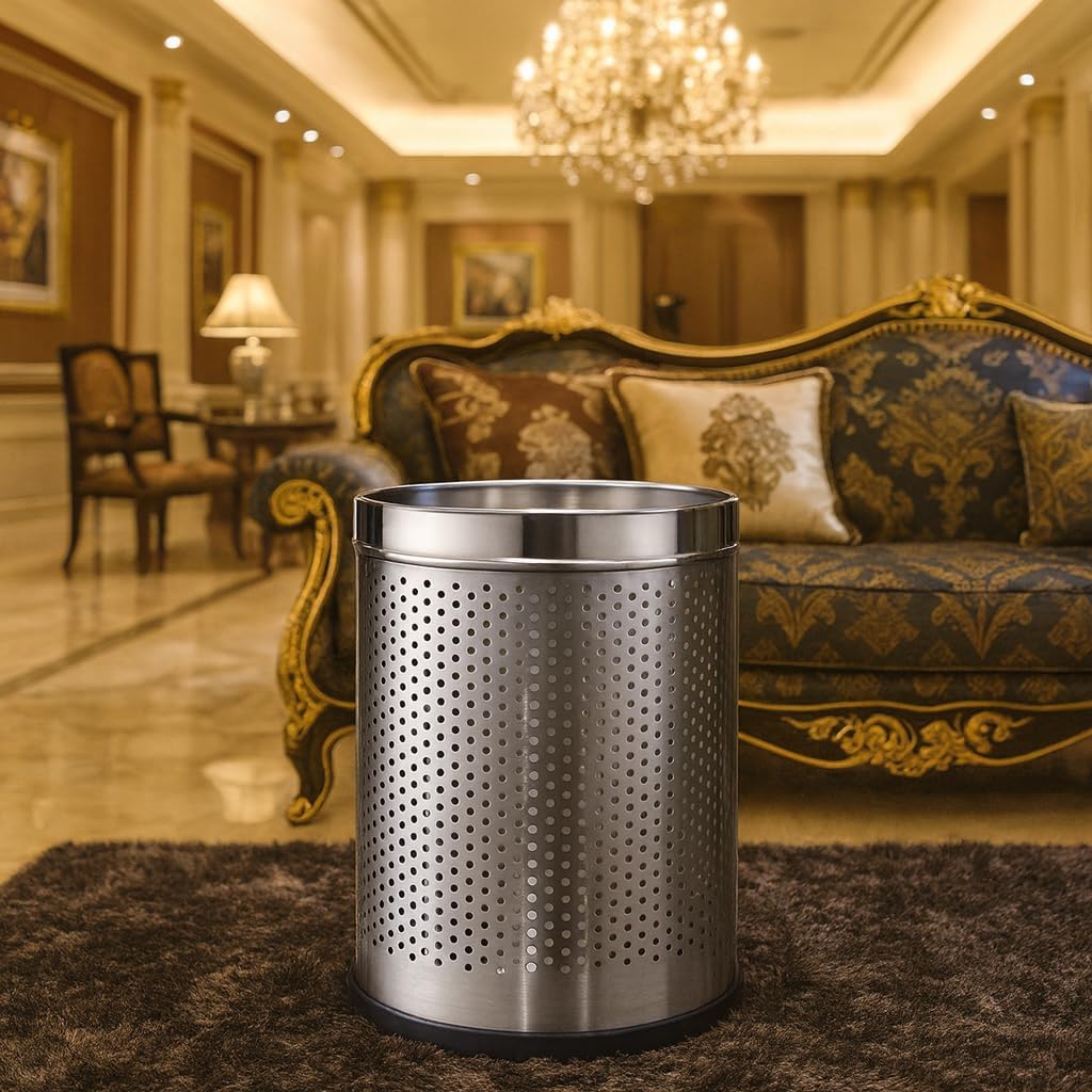 PARASNATH 7"x10" inch Stainless Steel Perforated Open Dustbin, Stainless Steel Garbage Bin - 5 litre