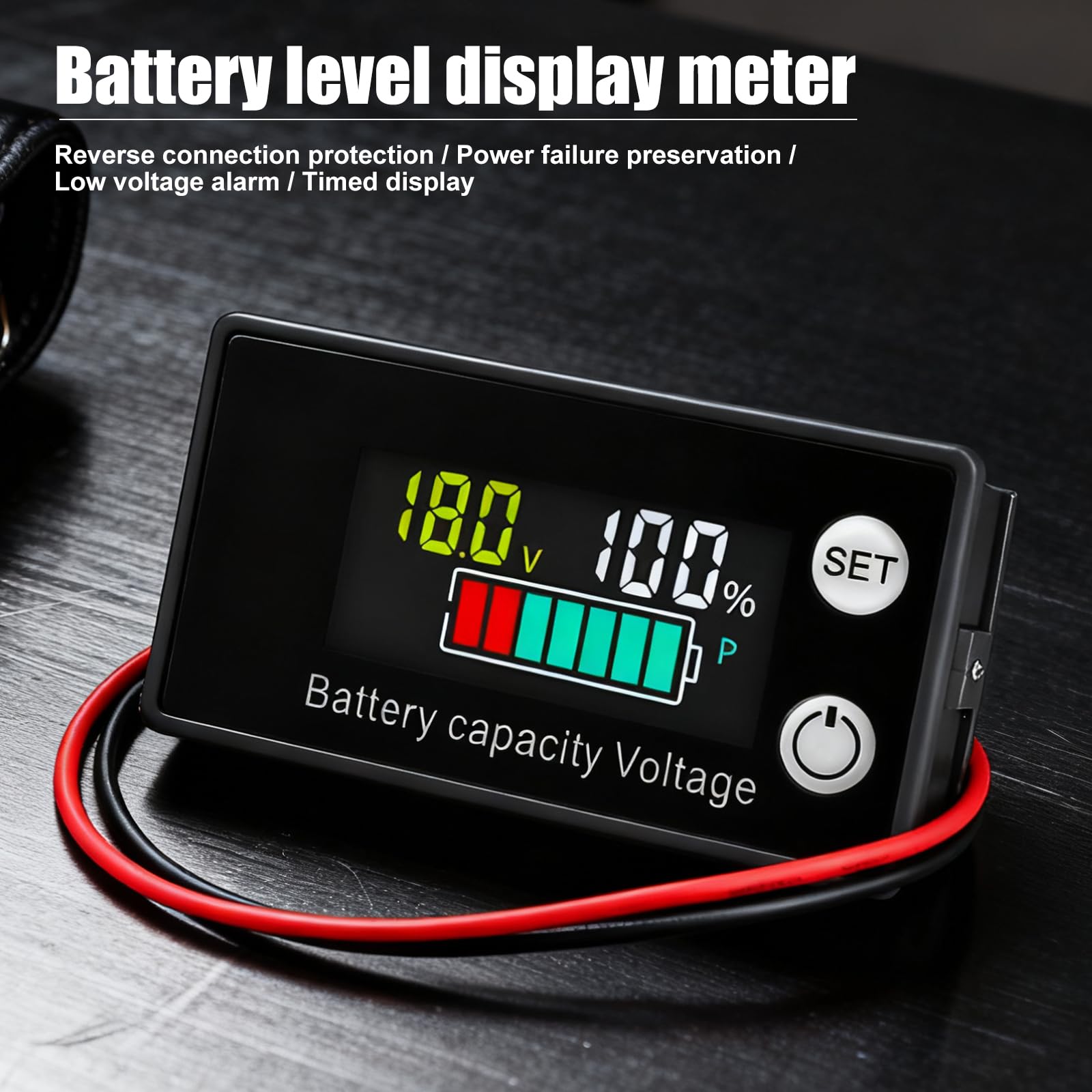 2 monitor di capacità della batteria, 12 V, 24 V, 36 V, 48 V, 60 V, 72 V, 84 V, multicolor LCD, DC8-100 V, allarme di temperatura con indicatore di alta precisione, per auto, camper, barca
