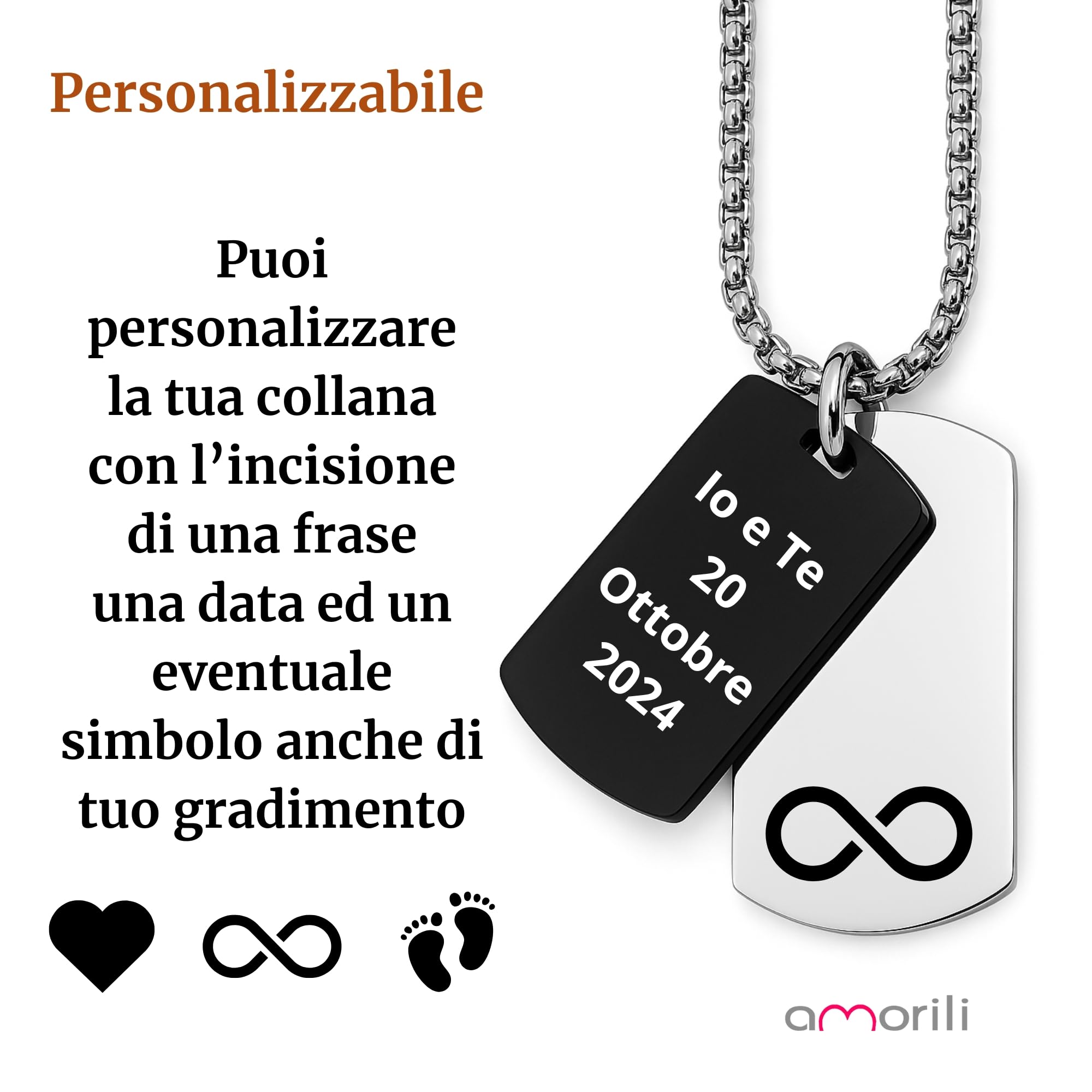 Collana Uomo Piastra Militare in Acciaio Inox – Targhetta Personalizzata con Incisione di Frasi, Dediche o Nomi – Idea Regalo per Lui - cll2120