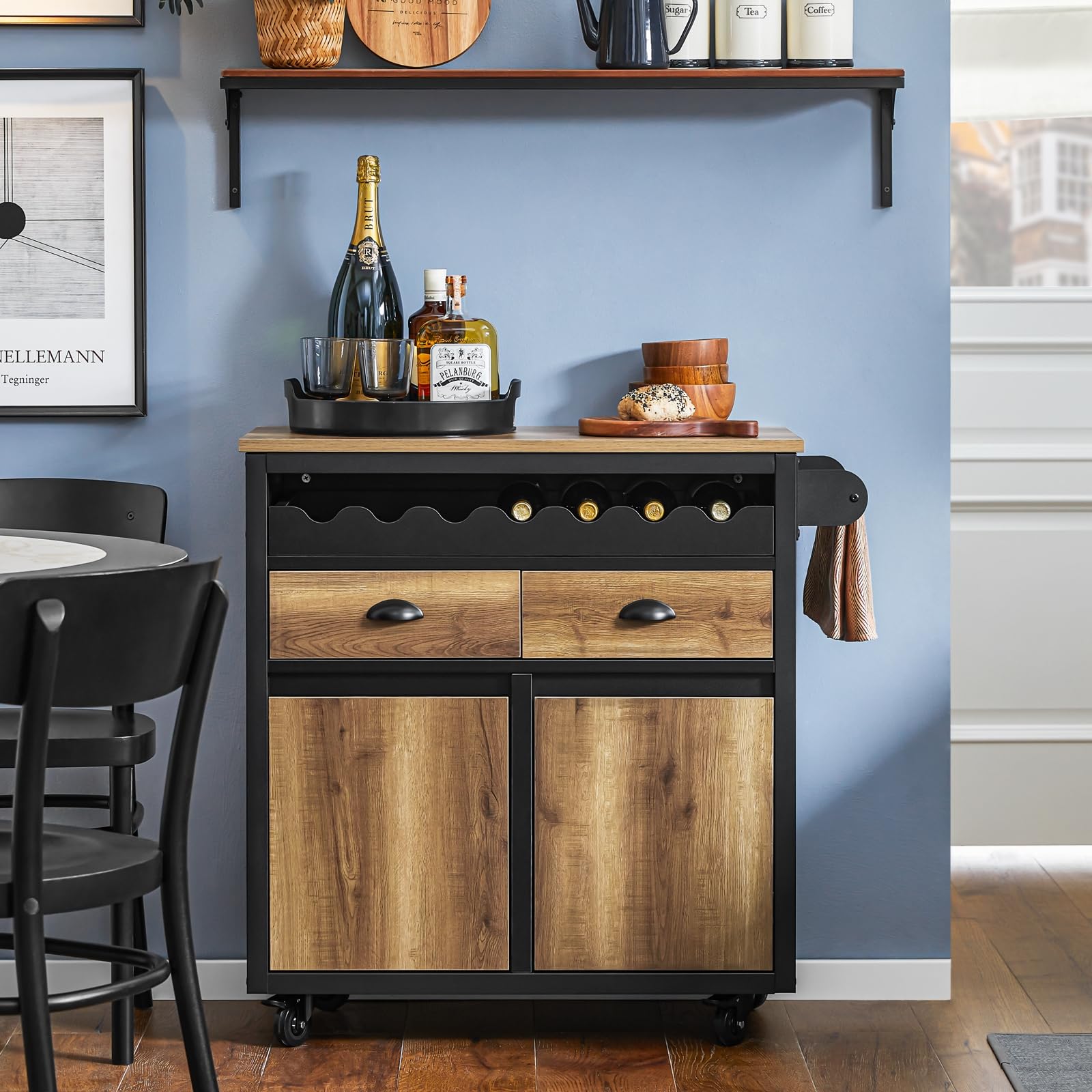 SoBuy Carrello Cucina Con Ruote Credenza Cucina Mobile Cucina Nero 89x40x87cm FKW122-SCH