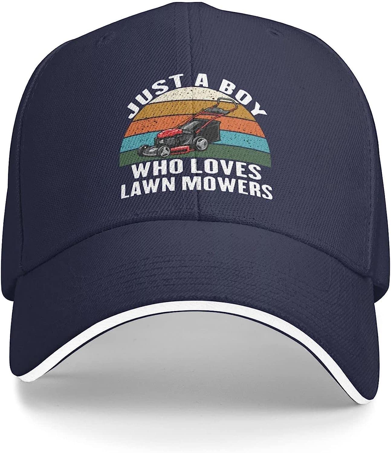 Loujin Unisex Kids Navy Blue Baseball Cap Lawnmower Lover Hat Just A Boys Who Loves Lawn Mowers Cap Men Dad Hats Sports Hat