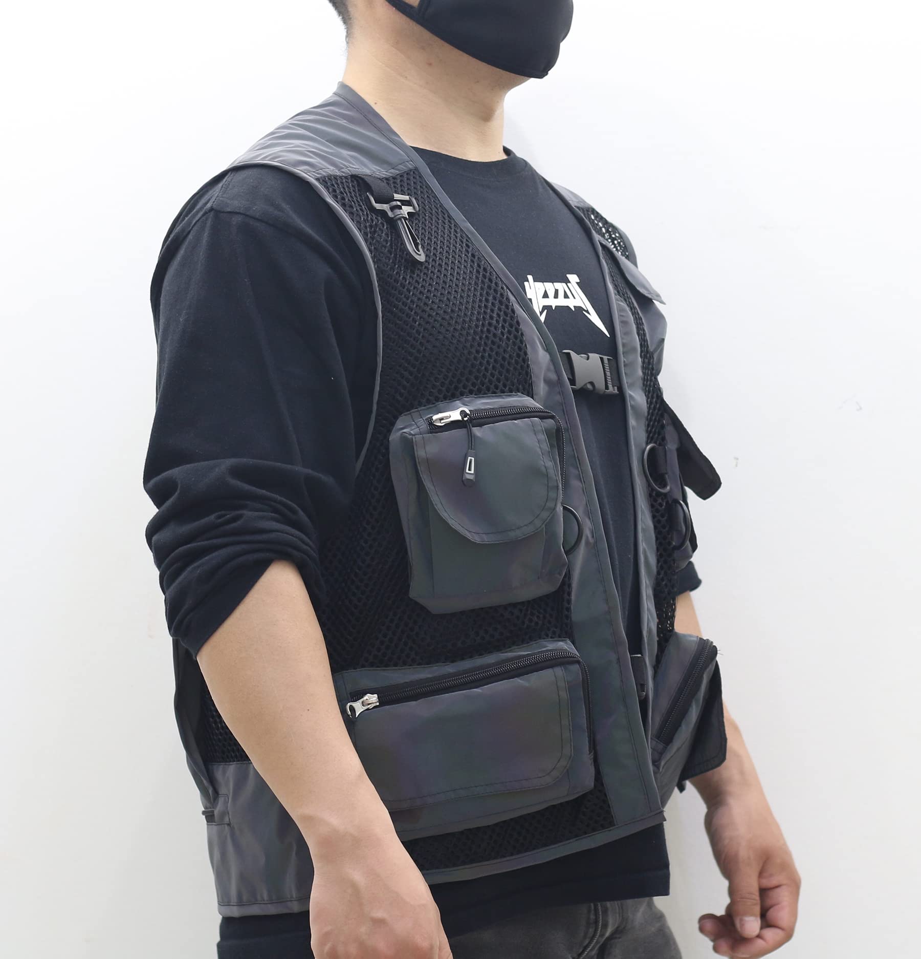 NewL Gilet mesh réfléchissant arc-en-ciel avec poches cargo pour pêche