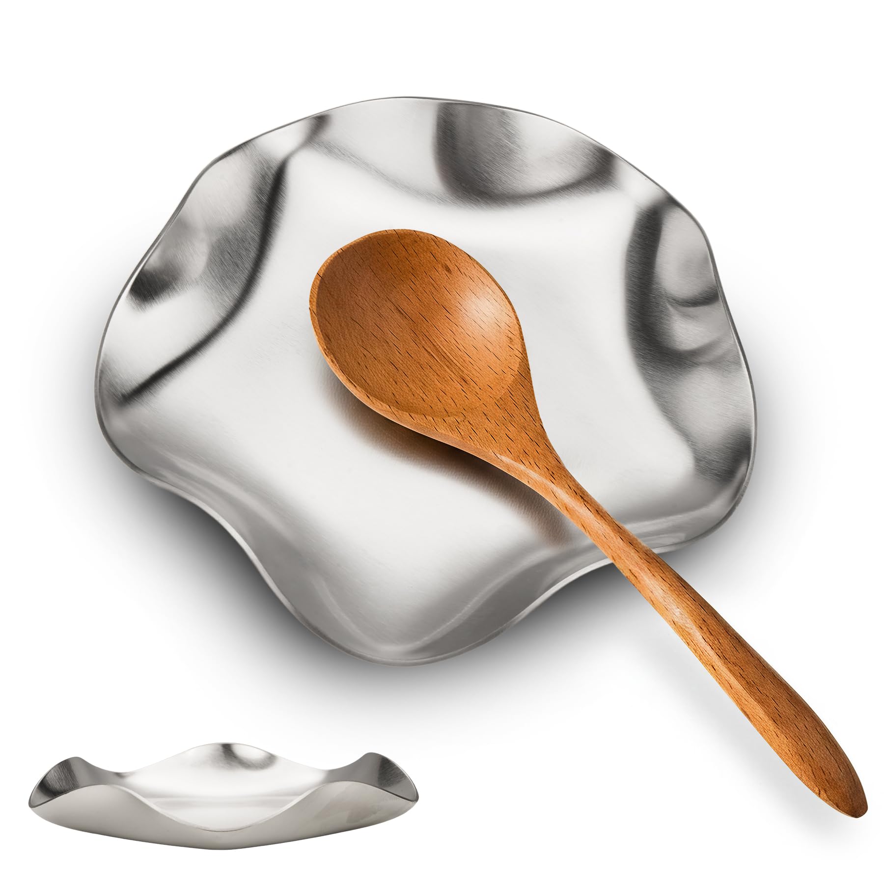 VanlonPro Stainless Steel Spoon Rest, Spatula Ladle Holder, Stainless Steel Utensil Spoon Rest Holder, Brushed Finish, Dishwasher Safe 5.9 Inch (Flower Silver 1PC)