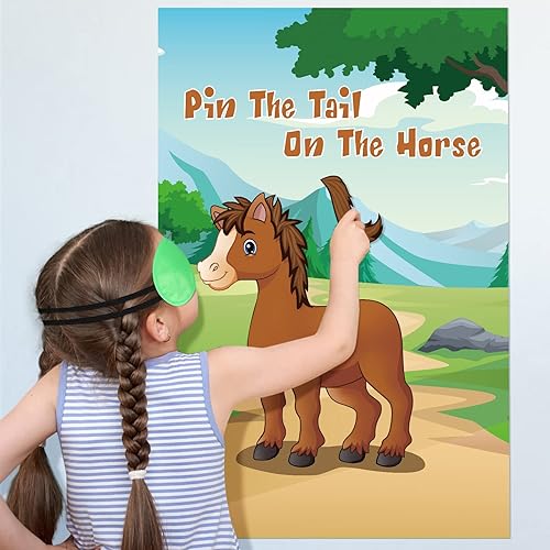 Miniatura 3 de Hxezoc Pin The Tail On The Horse Game para niños, póster de caballo grande, juegos de fiesta para niños, decoraciones de fiesta de cumpleaños,