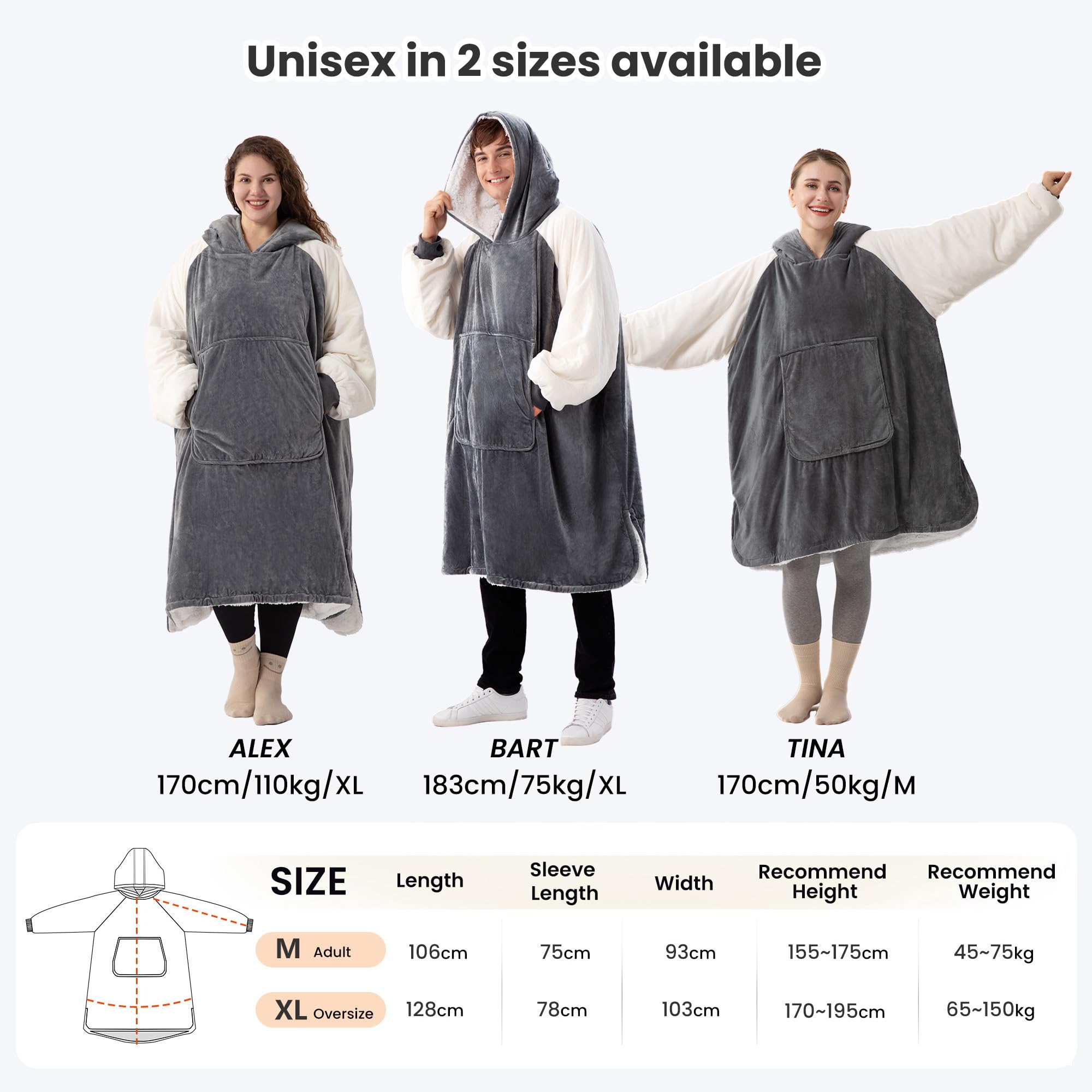 Winthome Hoodie Decke Doppelte Wärme, Kuschelpullover Damen Warm Weich,Hoodie mit Tasche und Kapuze, Deckenpullover Sherpa für Erwachsene Damen Herren Geschenk, Deckenpulli Oversize, Heizkosten Sparen
