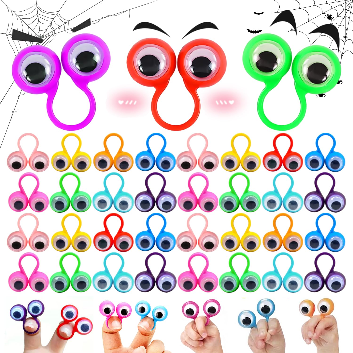 90 Marionetas de Dedo Ojos Marionetas de Mano Colores Finger Puppets Educativos para Creativas Interactivas Representaciones Teatrales Regalo para Cumpleaños y Fiestas de Halloween - 2