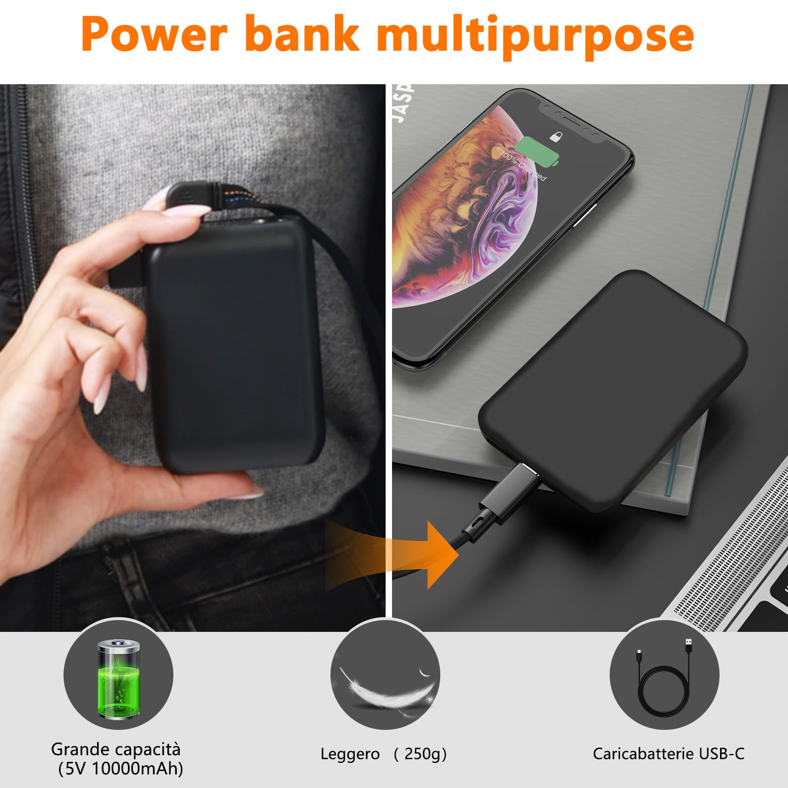 Giubbotto Riscaldato con Power Bank 10000mAh - Giacca Riscaldato con Cappuccio 5 Zone di Calore, 3 Livelli Doppi Controlle per Il Lavoro All'aperto Sci Trekking
