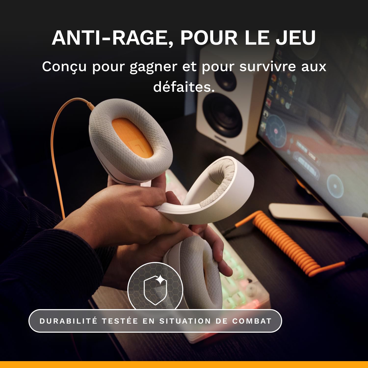 GLORIOUS GHS Eternal - Casque Gaming stéréo pour PC, PS5, PS4, Xbox, Switch. Transducteurs inclinés sur mesures, Micro détachable 3,5 mm Haute-clarté Ajustable. Résistant, Confort Longue durée. Blanc