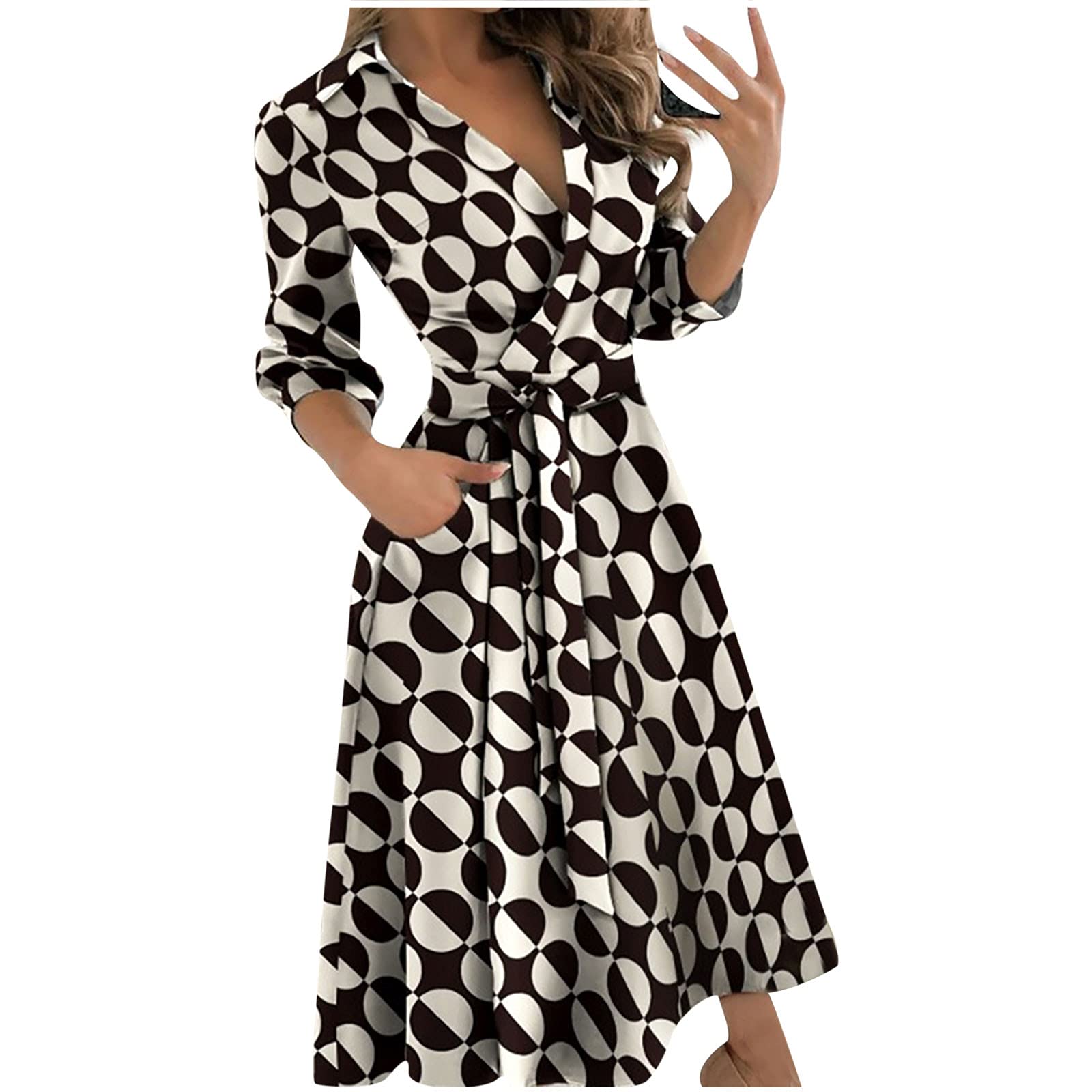 NUSGEAR 2023 Vestidos Largo para Mujer, Moda Impresión Fiesta Vestido de Noche Cóctel Cuello en V Manga Corta Elegante Verano Suelto Camisa Cordón Casual Vestido Vestir Playa Vacaciones
