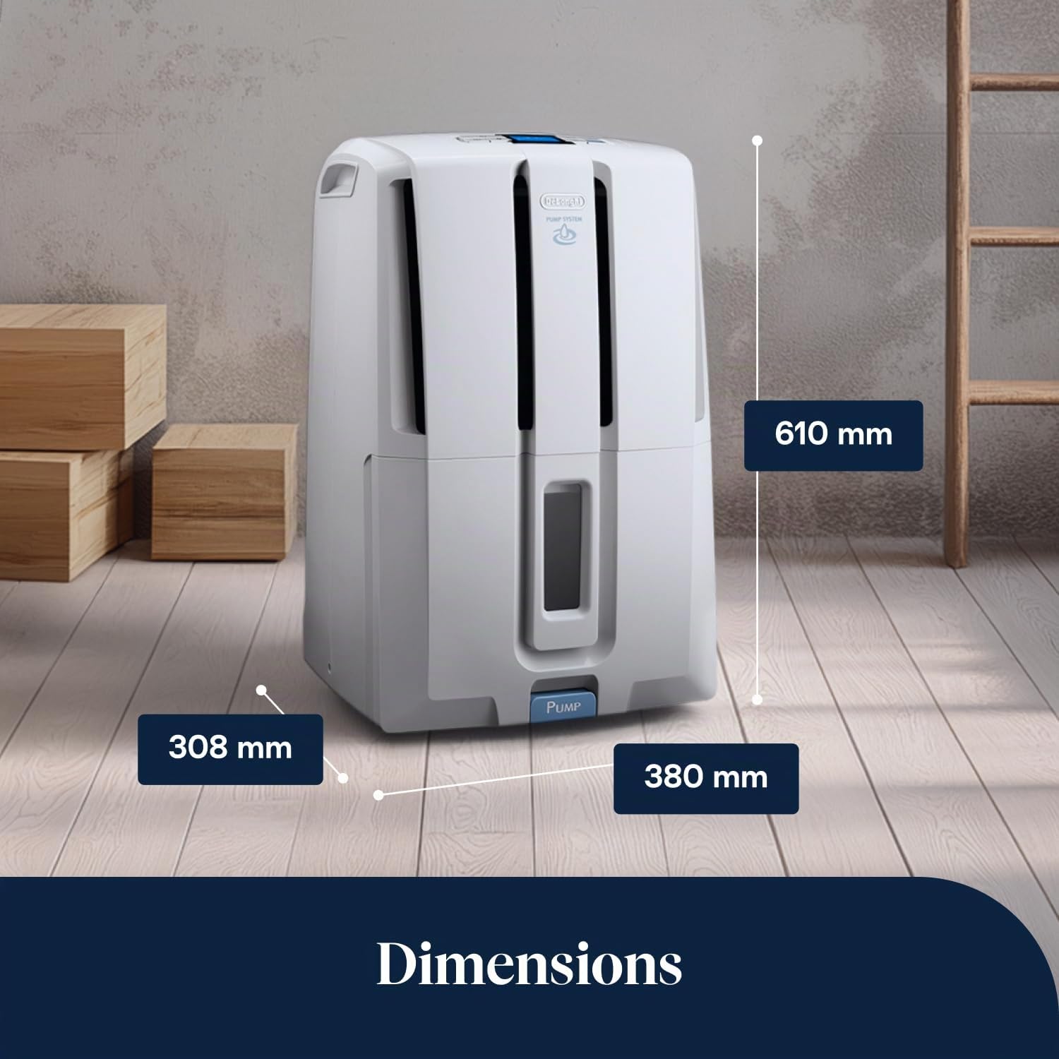 De’Longhi Tasciugo AriaDry - Déshumidificateur Portable pour la Maison, Élimination Humidité 30L/24h, Séchage, Anti-Moisissure, Pompe drainage 5m, Silencieux, Ecran LCD, Minuteur, Blanc (DD230P)