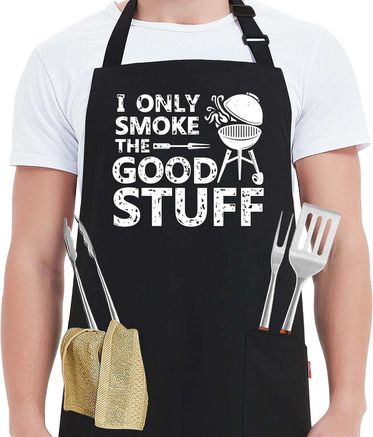 Kaidouma Funny Grill Aprons for Men - I Only Smoke the Good Stuff - Men’s Funny Chef Cooking Grilling BBQ Aprons with 2 Pockets - Birthday Father’s Day Christmas Gifts for Dad, Husband, Boyfriend, Him