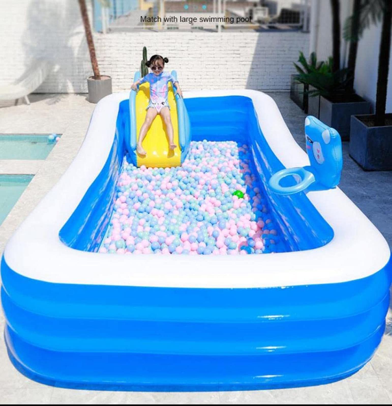 プール 大型 プール すべり台付き 子供用プール ファミリープール ビニールプール ベビープール 水遊び 猛暑対策 スイミング 空気入れ必要  家庭用プール コンパクト 屋内用 お庭 折りたたみ プール (3m)