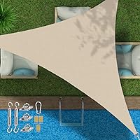 Vista 24 de Toldo triangular de bloqueo UV, toldo impermeable para jardín al aire libre para patio con kit de herrajes de acero inoxidable 304, gris, 6.5 x 6.5