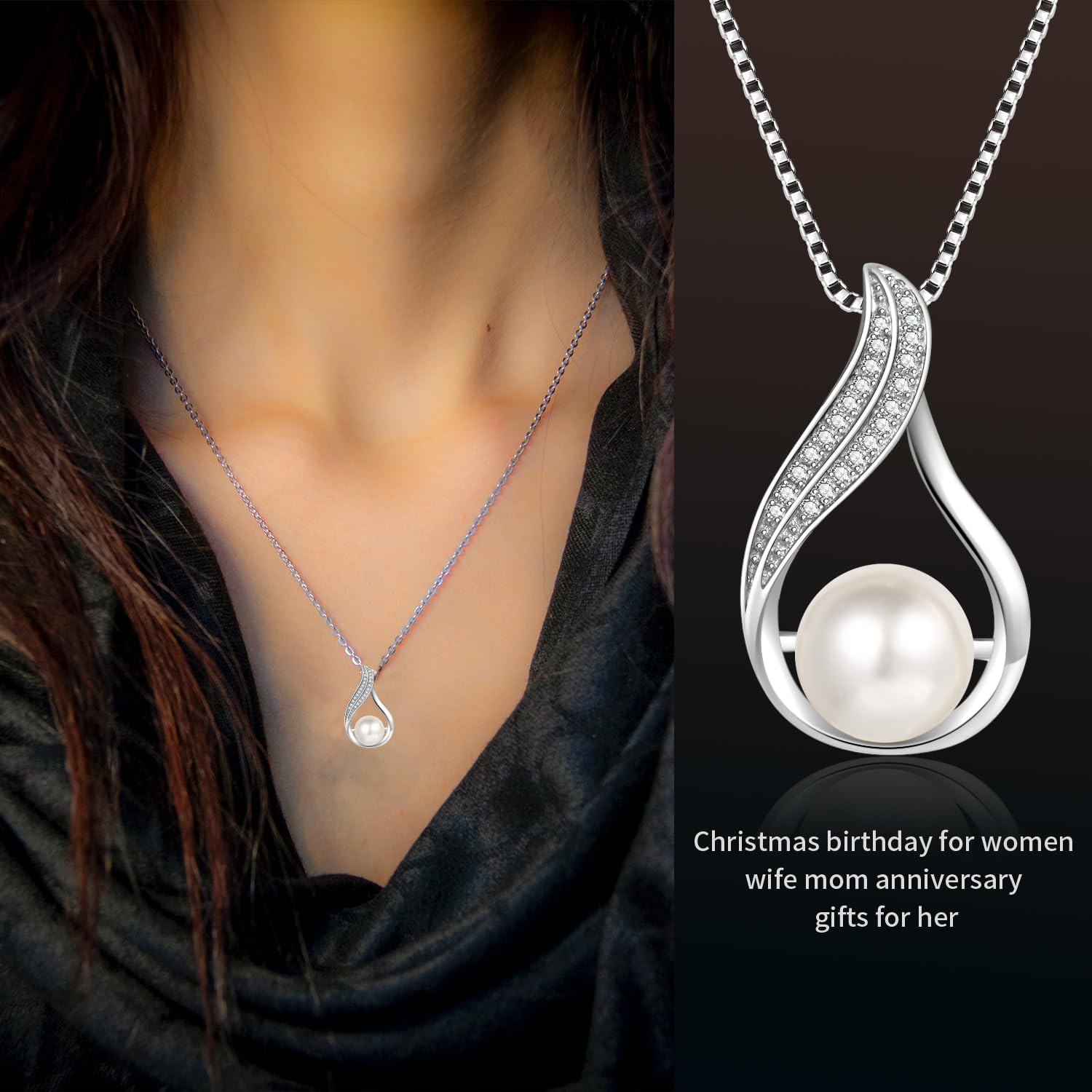 Pearl Necklaces-Gifts for Women Wife-Gift for Wife Wedding Birthday Anniversary Jewelry-Mom Girlfriend Her Mothers Day Gifts for Mom Women Valentines Day Christmas Day Gifts NO020