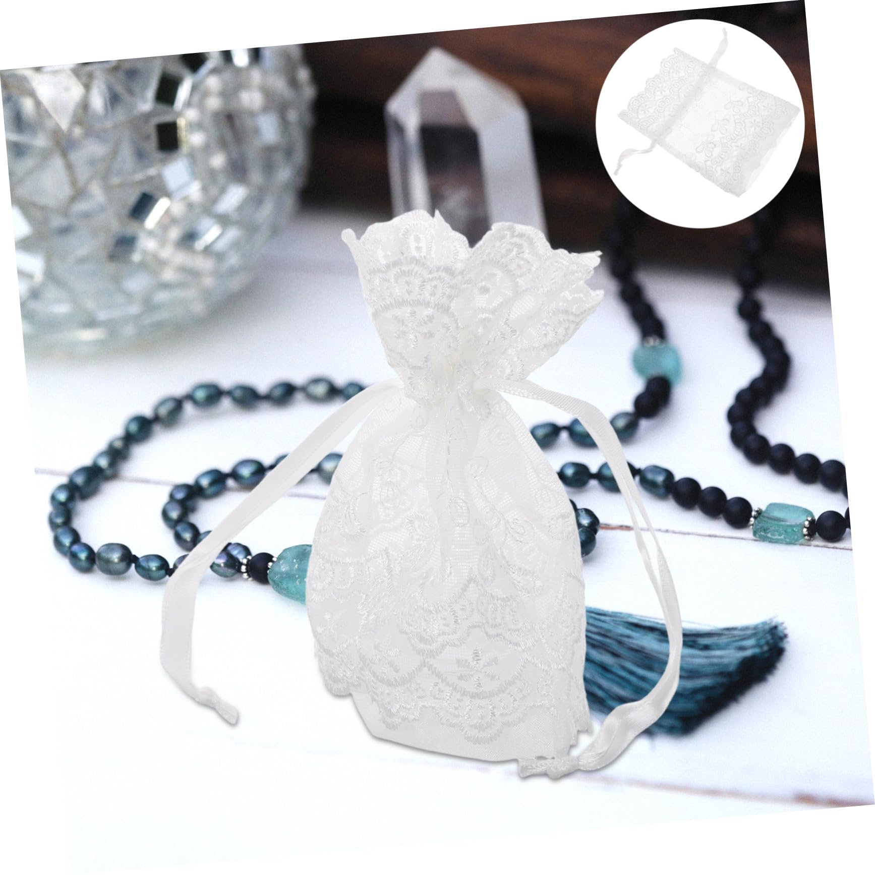 MAGICLULU Sacchetti in Organza Bianca Coulisse, 25 Pezzi per Natale | Rete Fine, Chiusura Laccio, per Gioielli e Piccoli Articoli, Confezione Pratica da 25