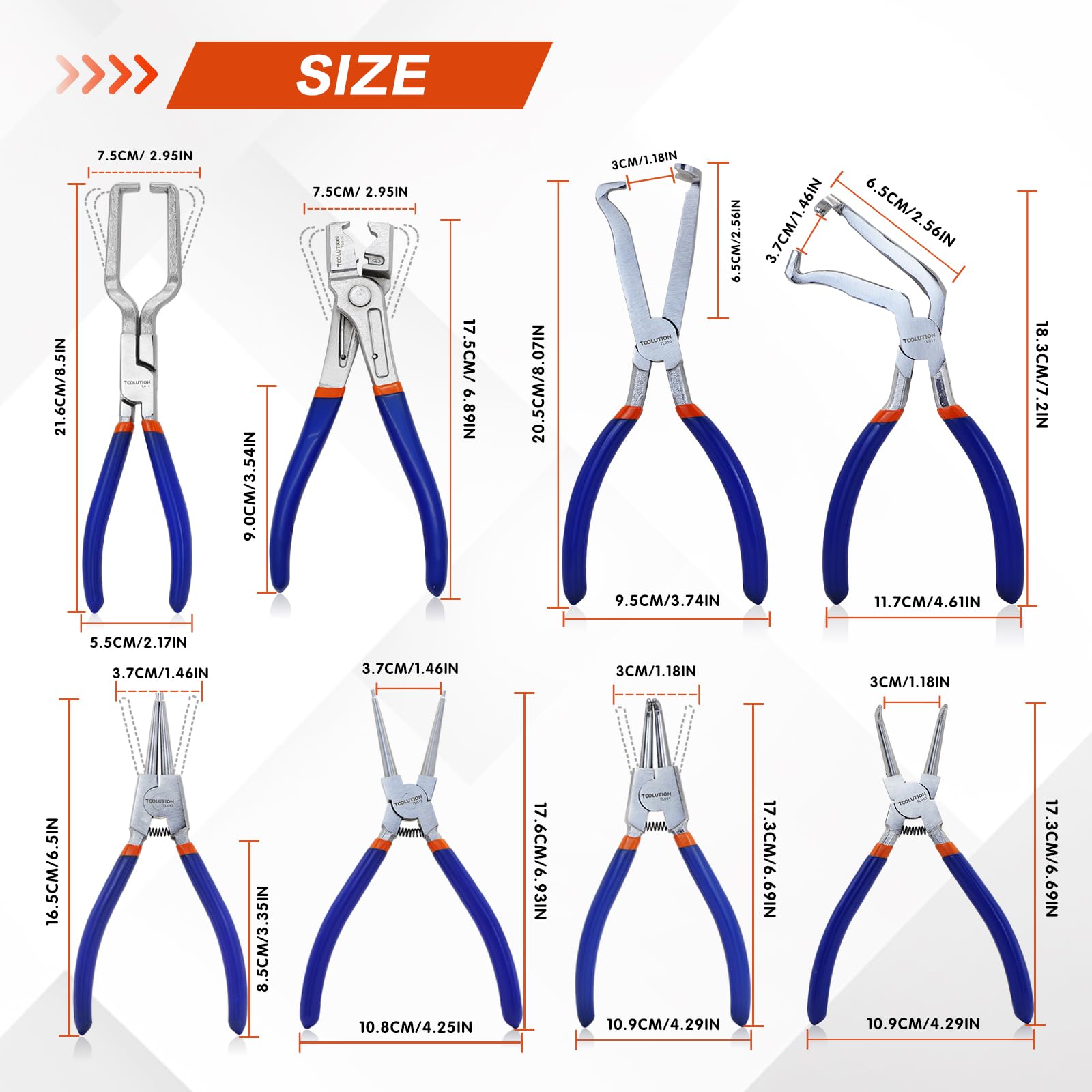 TOOLUTION 8-Piece Hose Clamp, Fuel Line, Electrical Disconnect Snap Ring Pliers Kit with Internal External Circlip Pliers - Image 2