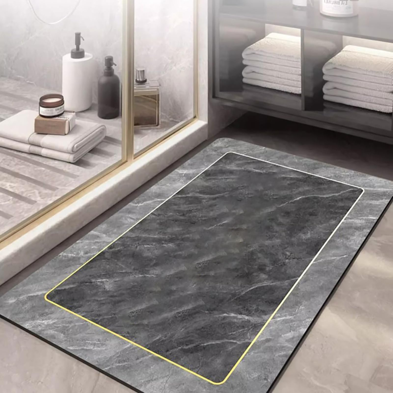 Diatomite Stone Bath Mat 80x120cm, Tappeto Antiscivolo, Tappeto in Gomma Fondo, Asciugatura Rapida Tappetino, Lavabile Morbido in Microfibra, per Soggiorno, Casa, Moderna Lavabile