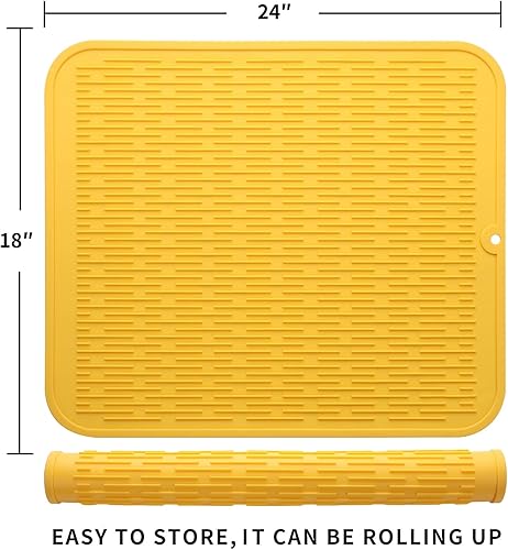 Miniatura 2 de MicoYang Tapete de silicona para secado de platos para múltiples usos, fácil de limpiar, ecológico, resistente al calor, tapete de silicona para