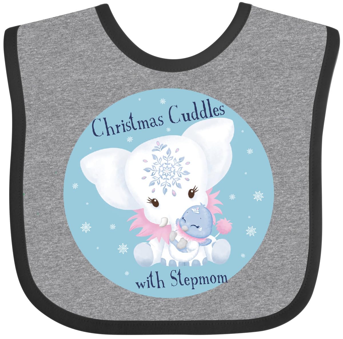 inktasticChristmas Cuddles with My Stepmom White Elephant Baby Bib - Tiny Tusks