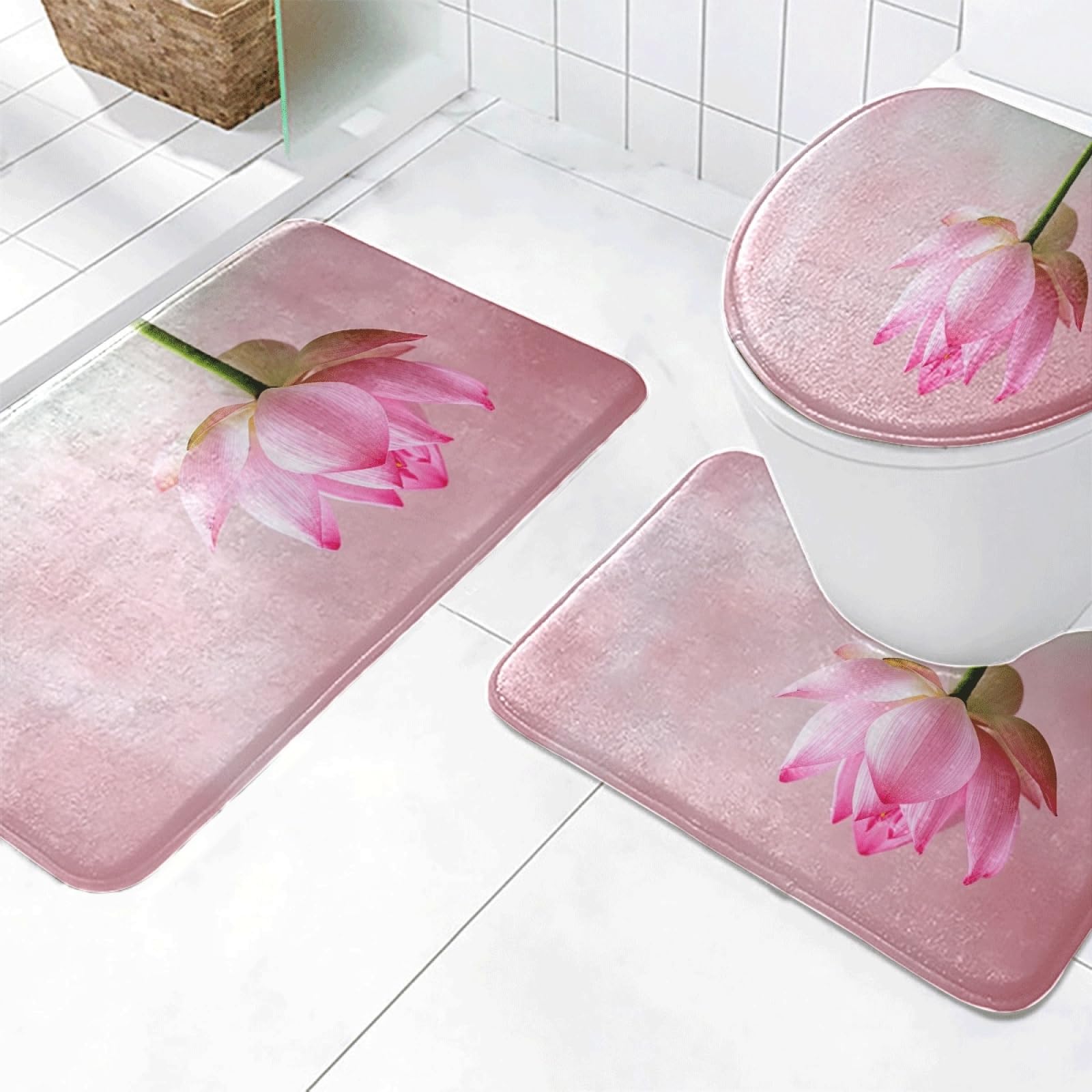 Tapis d'entrée fleur verte rose 3 pcs 45x75cm en polyester lavable pour couloir