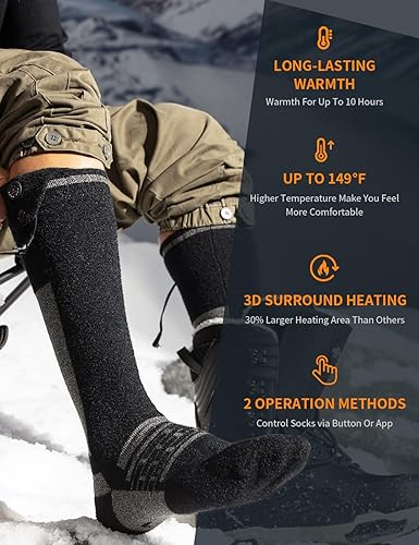 Miniatura 7 de Electric Heated Socks with APP Control and 7.4V 3000mAh Battery for Men Women, Rechargeable Heating Socks Foot Warmer for Winter Hunting Fishing