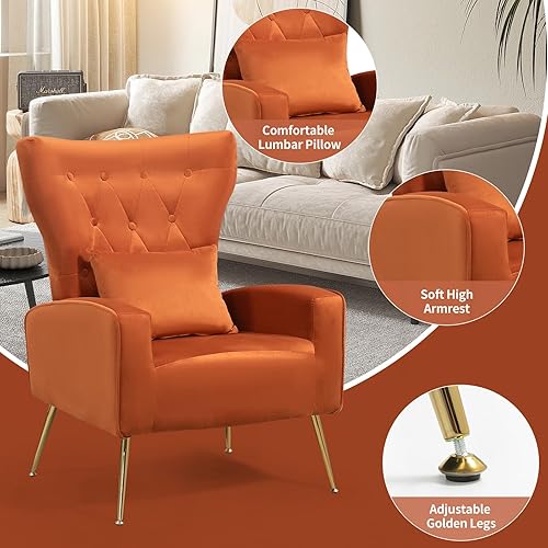 Miniatura 85 de Sillas modernas para sala de estar, sillón de terciopelo con almohada lumbar, sillas de dormitorio con respaldo alto, silla de tocador, silla de
