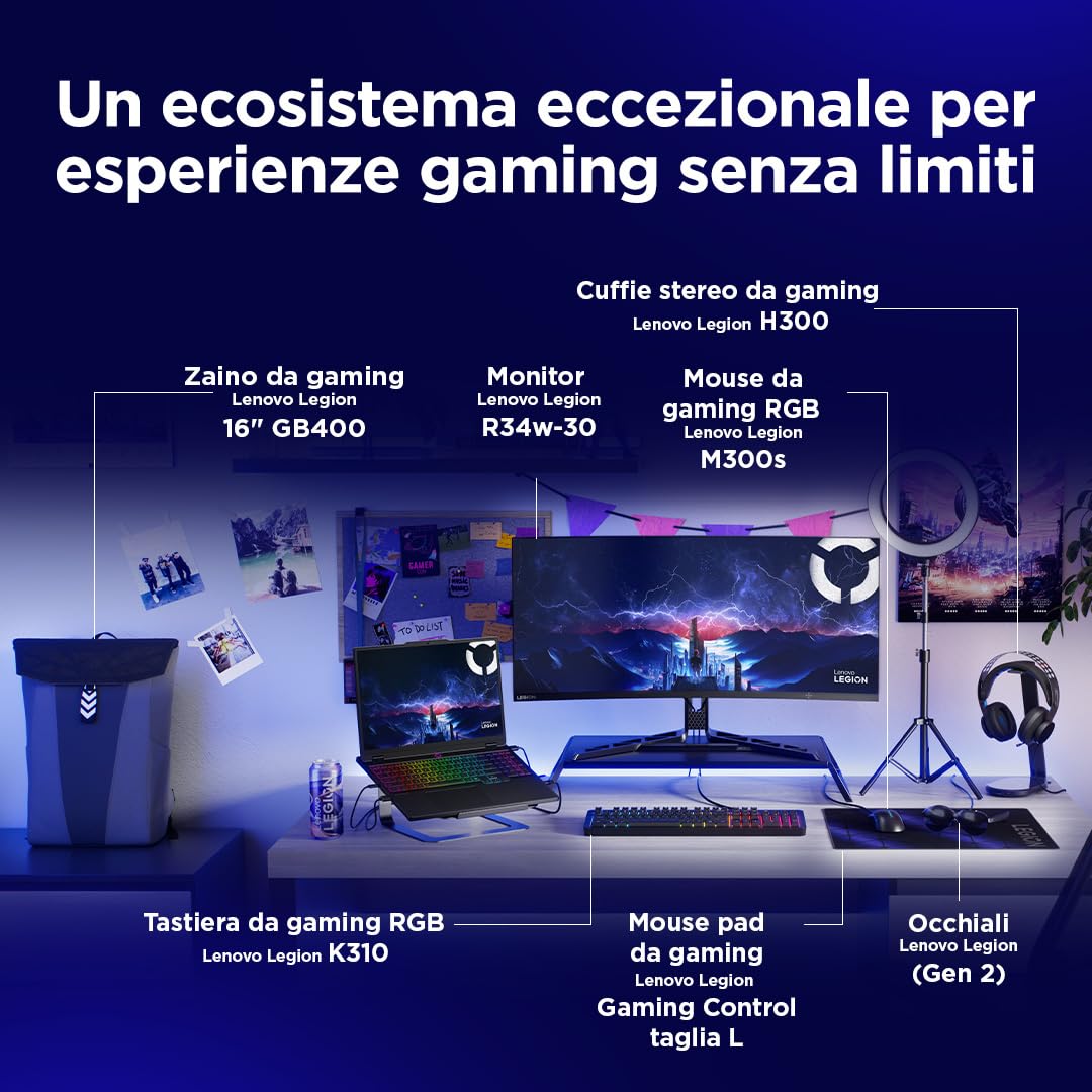 Lenovo Legion 5 Gaming Notebook OLED WQXGA 15" 165Hz, NVIDIA GeForce RTX 5070 8GB, Intel Core Ultra 9 275HX, RAM 32GB, SSD 1TB, Windows 11 Home, Tastiera RGB - Laptop Gaming Alte Prestazioni